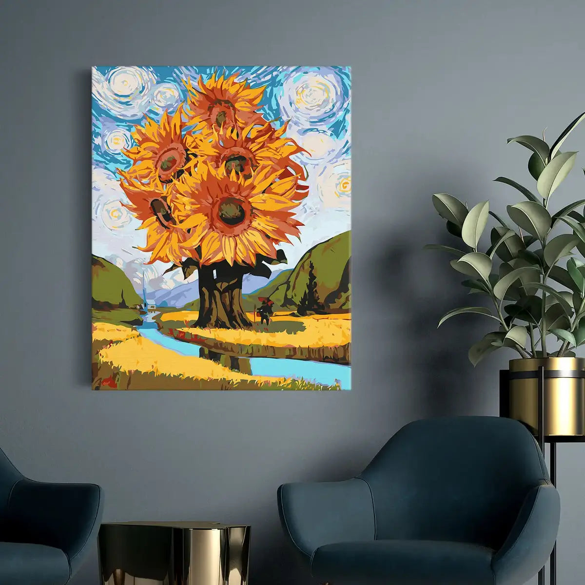 Sunflowers in a field in the style of Van Gogh