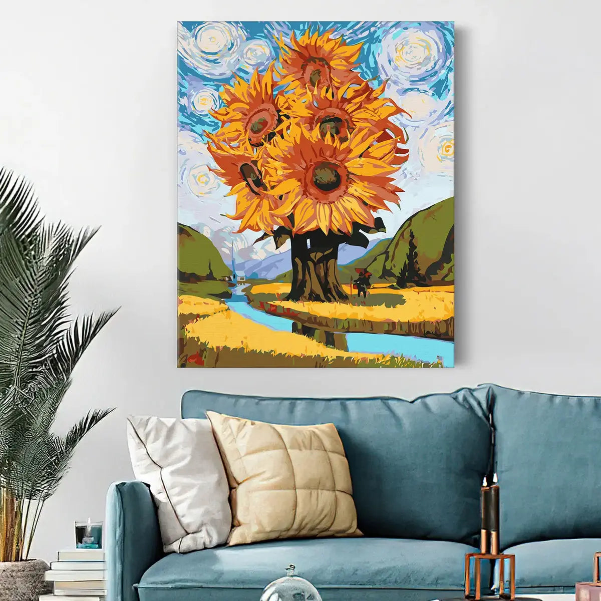Sunflowers in a field in the style of Van Gogh