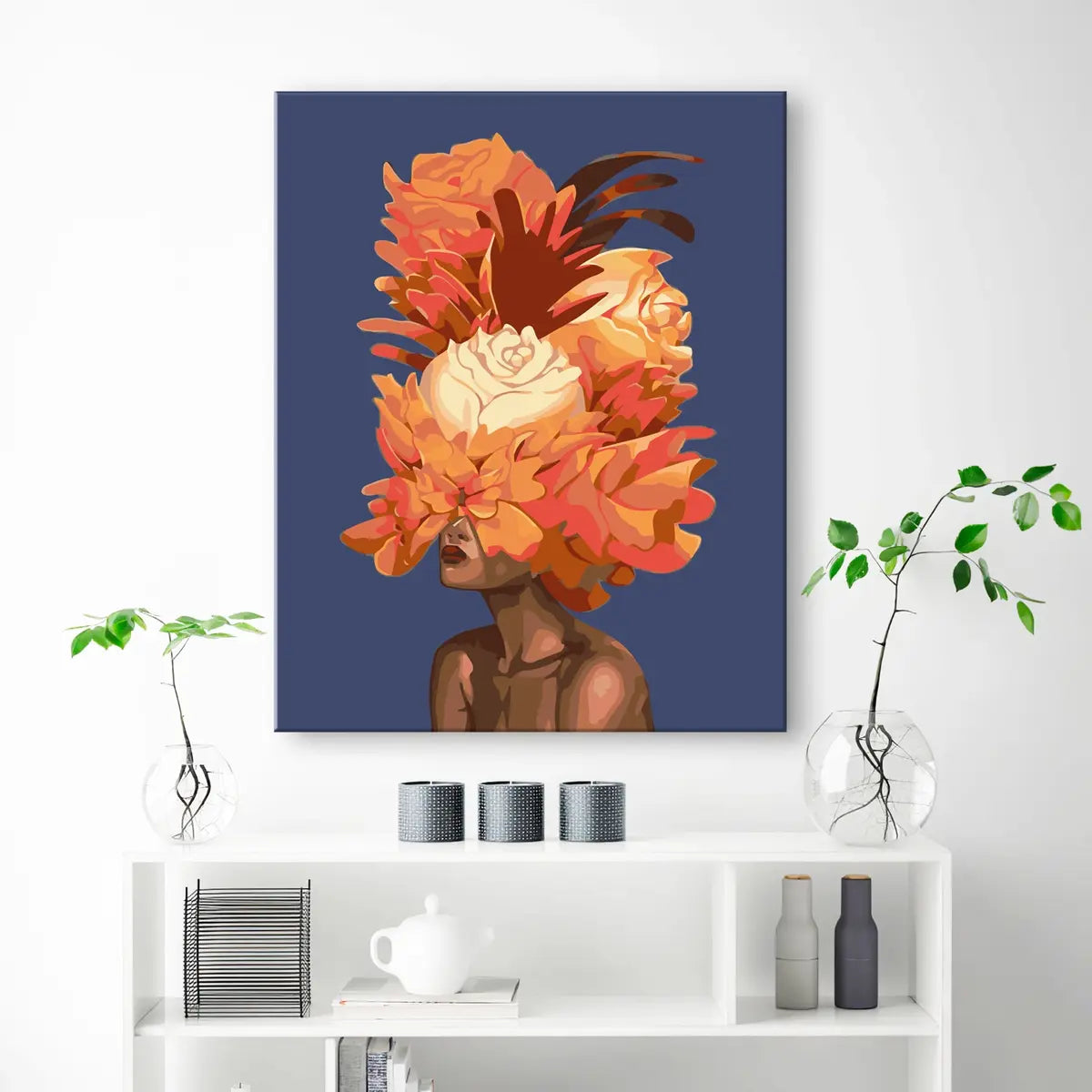 Flicka med orange blommor