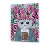 Malovani podle cisel Kočka S Kávou A Růžovými Růžemi